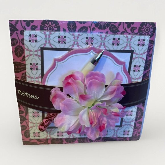 Hallmark 2 Blank Memo Pads 1 Self Stick Pad 1 Pen Stationary Set Floral Bow - Picture 1 of 9